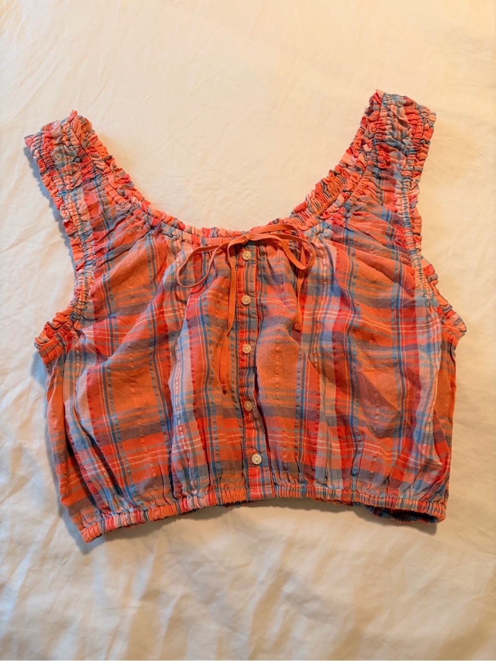 American Eagle Outfitters Orange Plaid Button-Front Crop Top